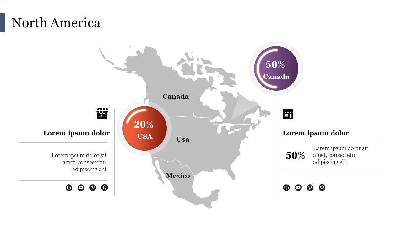 Free Editable Map Of North America For PowerPoint